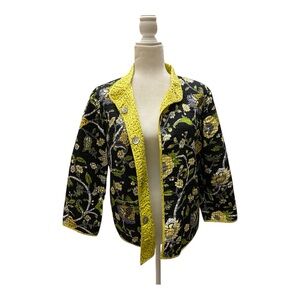 Patty Kim Lightly Quilted Reversible Floral Jacket Butter Yellow Preppy Cottage